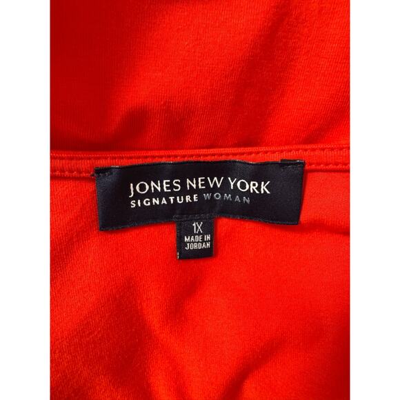 Jones New York Orange Womens 1X Stretch 3/4 Sleeve Blouse Chain Detail V-Neck - Picture 10 of 12